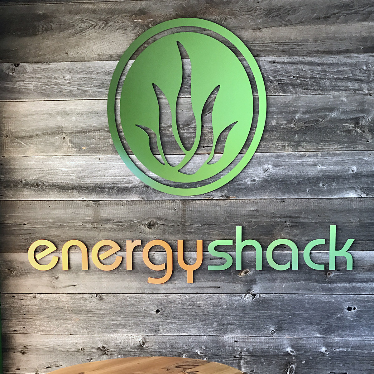 The channel letters for energy shack.