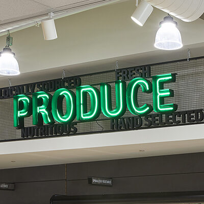 Signage with the words "produce".